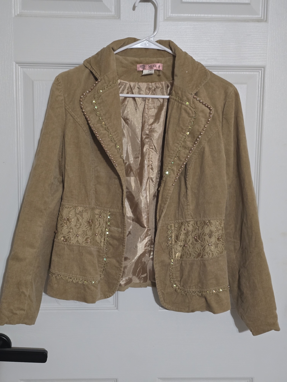 MOA USA Tan Suede Embellished Blazer FLAWED